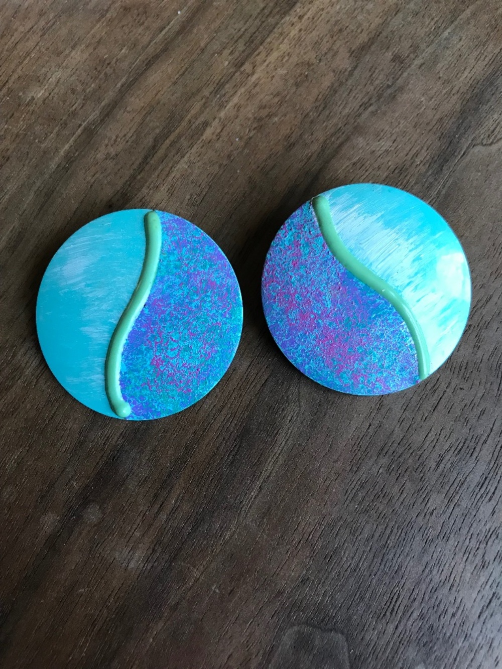 Vintage 80s Abstract Blue Oval Post Earrings New Wave Pop Large